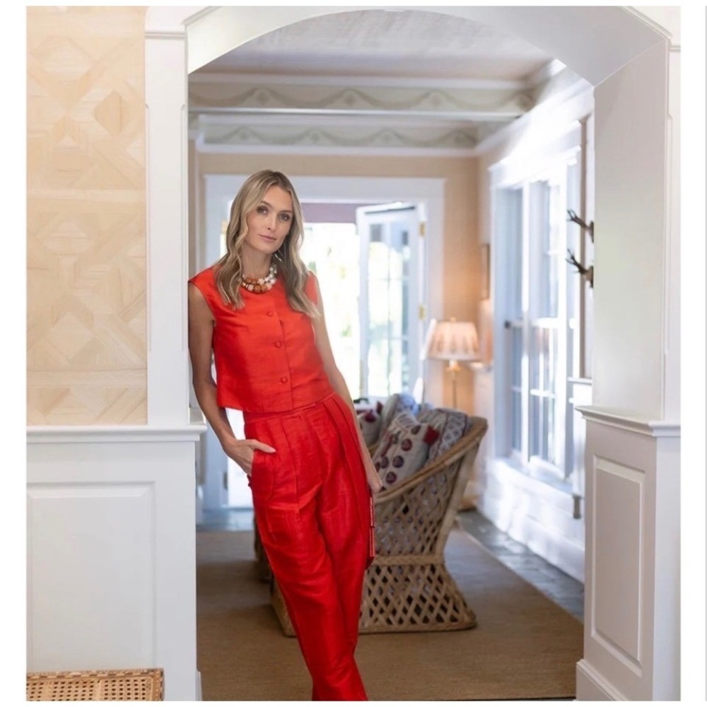 NWT Julia Amory Deco Pant Cerise Red Dupioni Silk Pleated Trousers XL Pockets